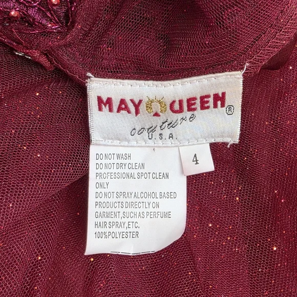 Pageant May Queen Beaded Tulle Party Dress Womenβs 4 Burgundy Fit & Flare Formal - Picture 11 of 12